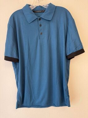 St. John's Bay Teal Blue Polo with Black Sleeve Trim